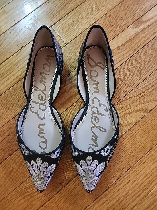 Sam Edelman Shoes - Sam Edelman Rodney Black Pointed-Toe Flats with Metallic Floral Embroidery